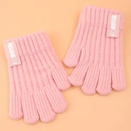 Pine Kids Pair of Winter Gloves with Text Patch- Pink image 2