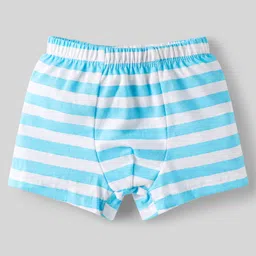 Babyhug 100% Cotton Single Jersey Knit Trunks With Stripes & Tropical Theme Print Pack Of 3 - Yellow White & Sky Blue image 2