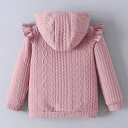 Mark & Mia Full Sleeves Front Open Hooded Sweatjacket with Frill Detailing & Cable Knit Design - Pink image 2