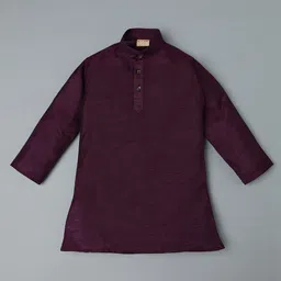 Ridokidz Full Sleeves Solid Kurta & Pyjama With Floral Embroidered Jacket Set - Wine image 2