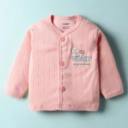 CUCUMBER Sinker Knit Full Sleeves Front Open T-Shirt & Joggers Set With Crocodile Print - Pink image 2