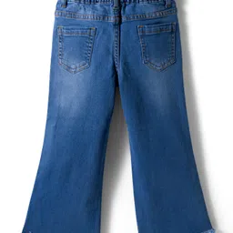 arias by lara dutta Arias Cotton Elastane Woven Full Length Washed Jeans with Text Print & Rhinestones Embellishment - Blue image 2