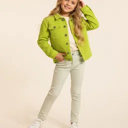 Cherry Crumble By Nitt Hyman Woven Full Sleeves Ribbed Unisex Winter Jacket - Neon Green image 3