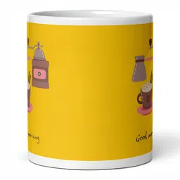 Mr UVD White & Yellow Graphic Printed Ceramic Glossy Mug 350 ml image 2