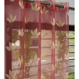 UrbanArts Pink & Gold Single Embroidered Sheer Long Door Eyelet Curtain-picture-14