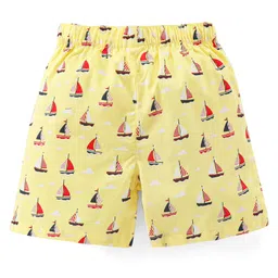 Babyhug Cotton Woven Elasticated Boxers with Checks & Boats Print Pack of 3 - Navy Blue & Yellow image 3
