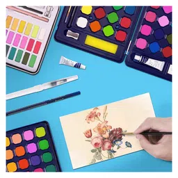 AKN TOYS Kids Watercolor Paint Set, 48 Vibrant Colors Paint Kits, Art Supplies Painting Gifts for Adult, Teenager, Artists, Paint Supplies with Watercolor Paint Brush Pens, Palette, and Durable Storage Case - PACK OF 1 - COLOR MAY VARY image 3