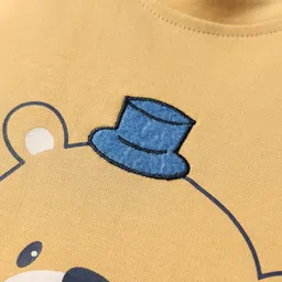 Mini Taurus Interlock Knit Full Sleeves Romper With Animal Print & Stripes - Khaki image 3