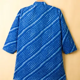 Exclusive from Jaipur Silk Woven Full Sleeves Checks Kurta Pyjama Set - Blue & White image 3