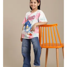 Kidsville Cotton Sonic Featuring Half Sleeves Hedgehog Printed Tie Dye Tee - Blue & Pink image 5