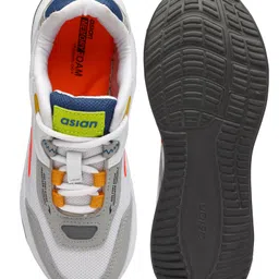 asian Mesh Detailed & Colour Blocked With Lace Up Running Shoes - White & Turquoise image 5