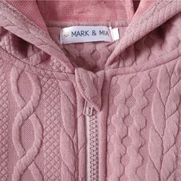 Mark & Mia Full Sleeves Front Open Hooded Sweatjacket with Frill Detailing & Cable Knit Design - Pink image 4