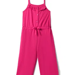 Babyhug Cotton Knit Sleeveless Jumpsuit With Frill Sleeve Jacket With Tropical Theme Print - Dark Pink image 4