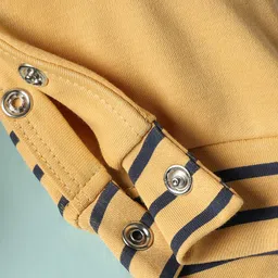 Mini Taurus Interlock Knit Full Sleeves Romper With Animal Print & Stripes - Khaki image 4