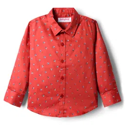 Babyhug Cotton Woven Full Sleeves Floral Printed Party Shirt & Trouser Set With Bow & Suspender - Brown & Navy image 4