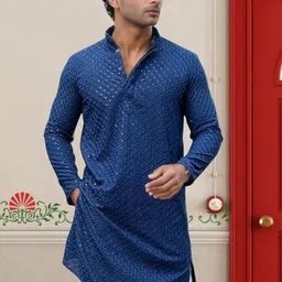 BAESD Men Ethnic Motifs Embroidered Floral Kurta-picture-38