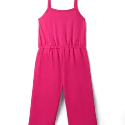 Babyhug Cotton Knit Sleeveless Jumpsuit With Frill Sleeve Jacket With Tropical Theme Print - Dark Pink image 5