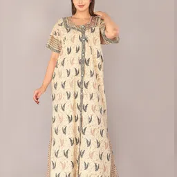 Ohseem Floral Printed Round Neck Pure Cotton Maxi Shirt Dress Nightdress-picture-41