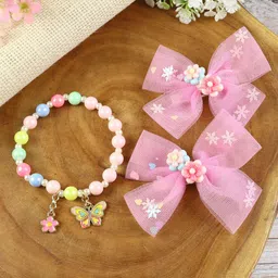 asthetika kids Asthetika Girls Set of 3 Embellished Hair Accessory With Charm Bracelet-picture-19
