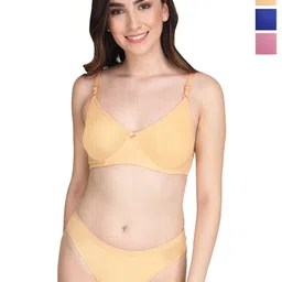 Liigne Women Pack Of 3 Everyday Non Padded Bra Pure Cotton Lingerie Set-image-44