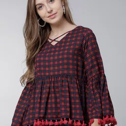 Tokyo Talkies Women Checked Peplum Top-image-99