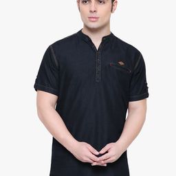 Kuons Avenue Men Black Solid Straight Kurta-picture-31