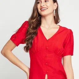 Zink London Red Gathered Detail Top-image-49