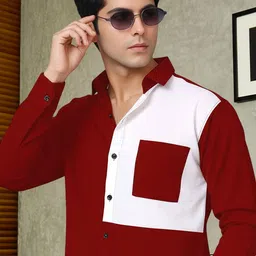 Metronaut Men Regular Fit Colourblocked Chest Pocket Spread Collar Long Sleeve Shirt image 2