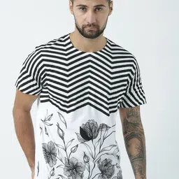 Huetrap Men White & Black Printed Round Neck T-shirt-image-74