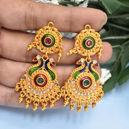MEIRA JEWELLERY Artificial Stones Studded & Beaded Peacock Shaped Drop Earrings-picture-39