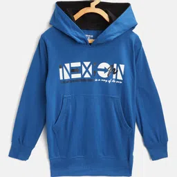 CHIMPRALA Kids Blue & White Typography Print Cotton Hooded Antimicrobial Sweatshirt-picture-21