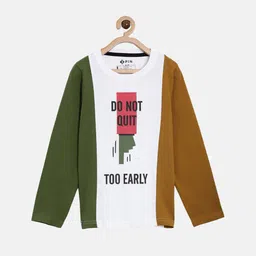 3PIN Boys White  Olive Green Typography Printed Cotton Pure Cotton T-shirt-picture-30