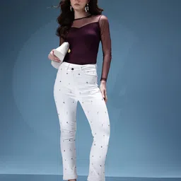bebe Women Denim Daze Stones Studded Mid-Rise Straight Fit Stretchable Jeans-picture-28
