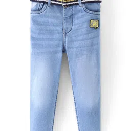 Babyhug Cotton Full Length Washed Denim Stretch Jeans With Mock Fly  - Blue-image-34