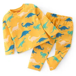 Babyhug Cotton Single Jersey Knit Full Sleeves Night Suit Dino Print - Yellow-picture-21
