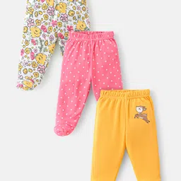Babyhug Cotton Knit Footed Bootie Leggings With Floral & Polka Dots Print Pack Of 3 - Multicolor-image-59