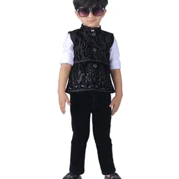 DOTSON Cotton Woven Full Sleeves Sequins Embellished 3 Piece Party Suit Set - Black-picture-26