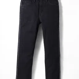 UCB Full Length Straight Fit Solid Color Denim Jeans with Side Bead Lace - Black-picture-24