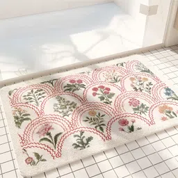 SYGA Non-Slip Pink Floral Imitation Cashmere Bathroom & Door Mat Rectangle Design, Plush Decorative, Absorbent & Anti-Slip Floor Mat-image-55