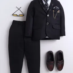 BT DEZINES Cotton Blend Woven Full Sleeves Damask Printed 4 Piece Party Suit With Tie Set - Black-picture-24