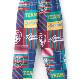 Babyhug Cotton Looper Full Length Lounge Pants Text Print - Blue image 2