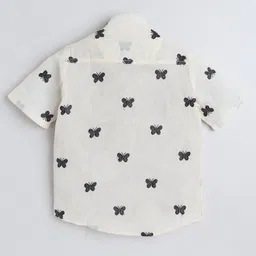 BAATCHEET Cotton Half Sleeves Butterfly Embroidered Shirt - Black image 3