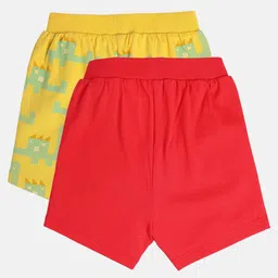 MINI KLUB Cotton Knit Pack Of 2 Dinosaur Printed & Patch Detailed Shorts - Yellow & Red image 3