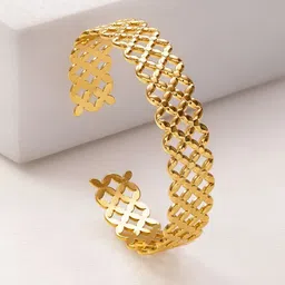 Rubans Voguish 22K Gold-Plated Brass Lattice Cutwork Bold Statement Open Cuff Bracelet image 4