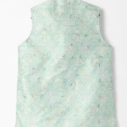 Robo Fry Jacquard Woven Full Sleeves Kurta Pyjama Set with Floral Print Sequinned & Embroidered Jacket - Mint image 3