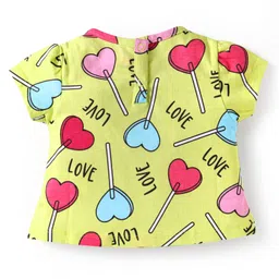 Babyhug Cotton Knit Half Sleeves Co-ords Shorts Night Suit with Hearts Print - Yellow image 3