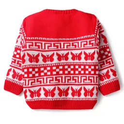 Babyhug Knit Full Sleeves Sweater Set With Butterfly Design - Red & White image 4