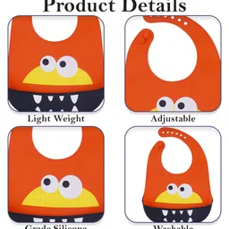 MOMISY Baby Bib For Newborn Waterproof Silicone Apron Wipeable Stain Resistant With pocket For 6 months and up (1, OrangeEye) image 4