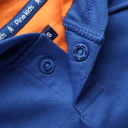 Pine Kids Cotton Knit Full Sleeves Cut & Sew Hooded Sweatshirt with Adventure Text Print & Kangaroo Pockets - Orange & Blue image 4