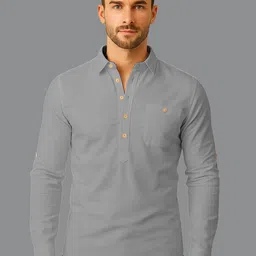 APEKTRA Shirt Collar Roll-Up Sleeves Straight Short Kurta-picture-28